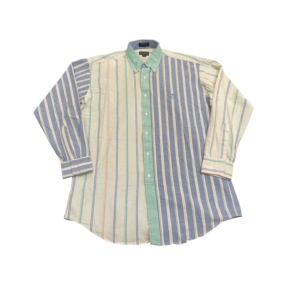 VTG Chaps Ralph Lauren Button Down Shirt 16.5 34/35 Striped Crest Made In USA